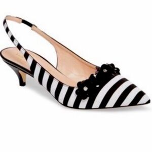 Kate Spade Black and White Striped Kitten Heels